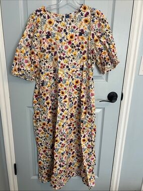 Old Navy Floral Midi Dress in Cream, Yellow & Pink